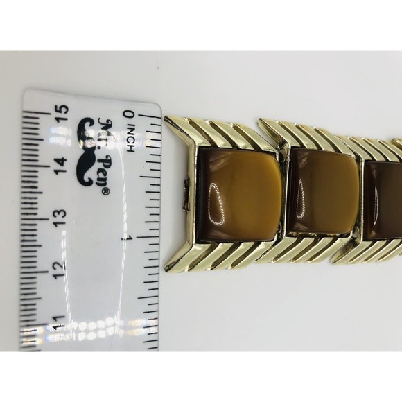 Vintage Charel ~Signed Brown Caramel Moonstone Thermoset Bracelet - Picture 12 of 14